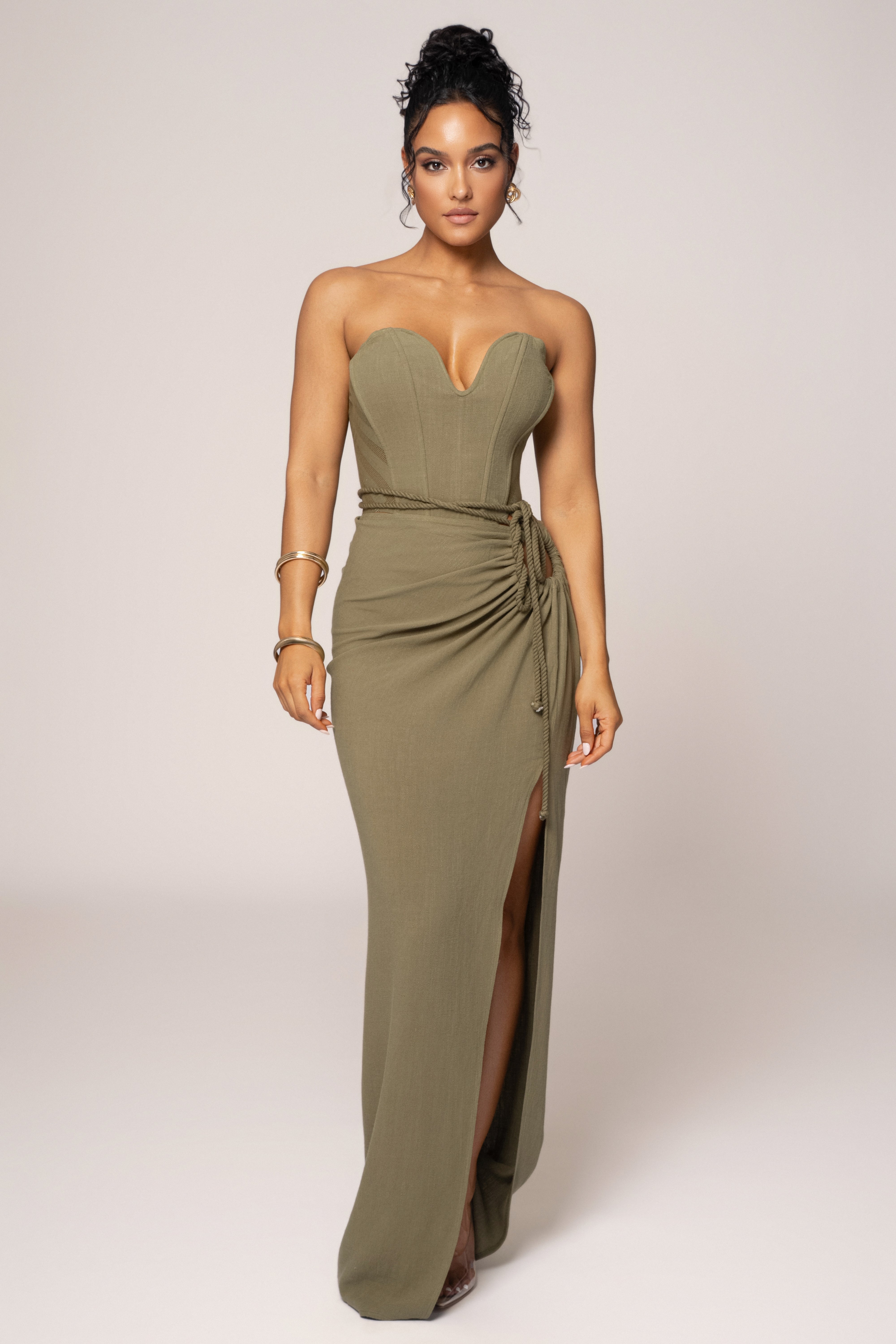 Olive Destination Linen Skirt Set