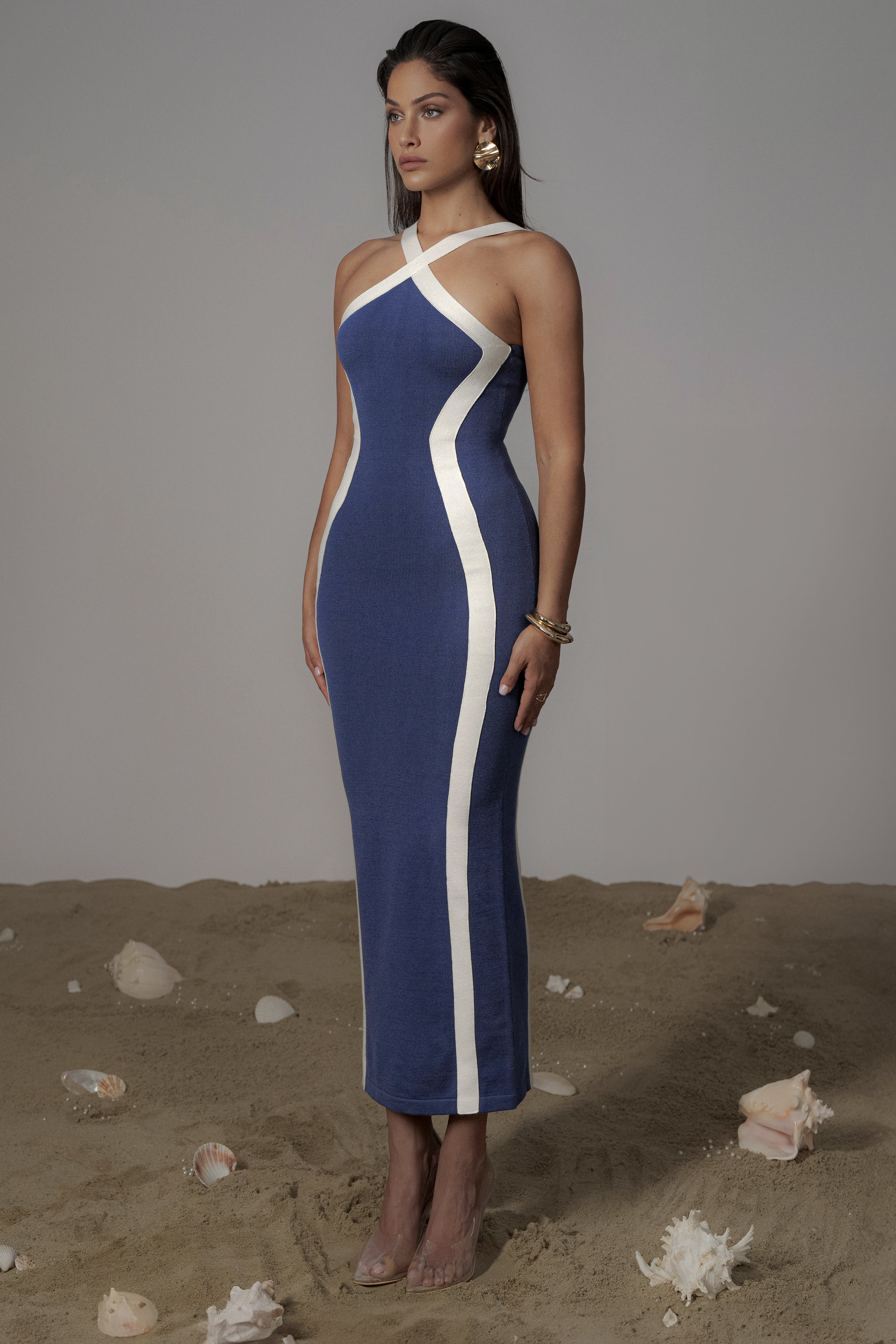 Navy Fabiola Contrast Maxi Dress